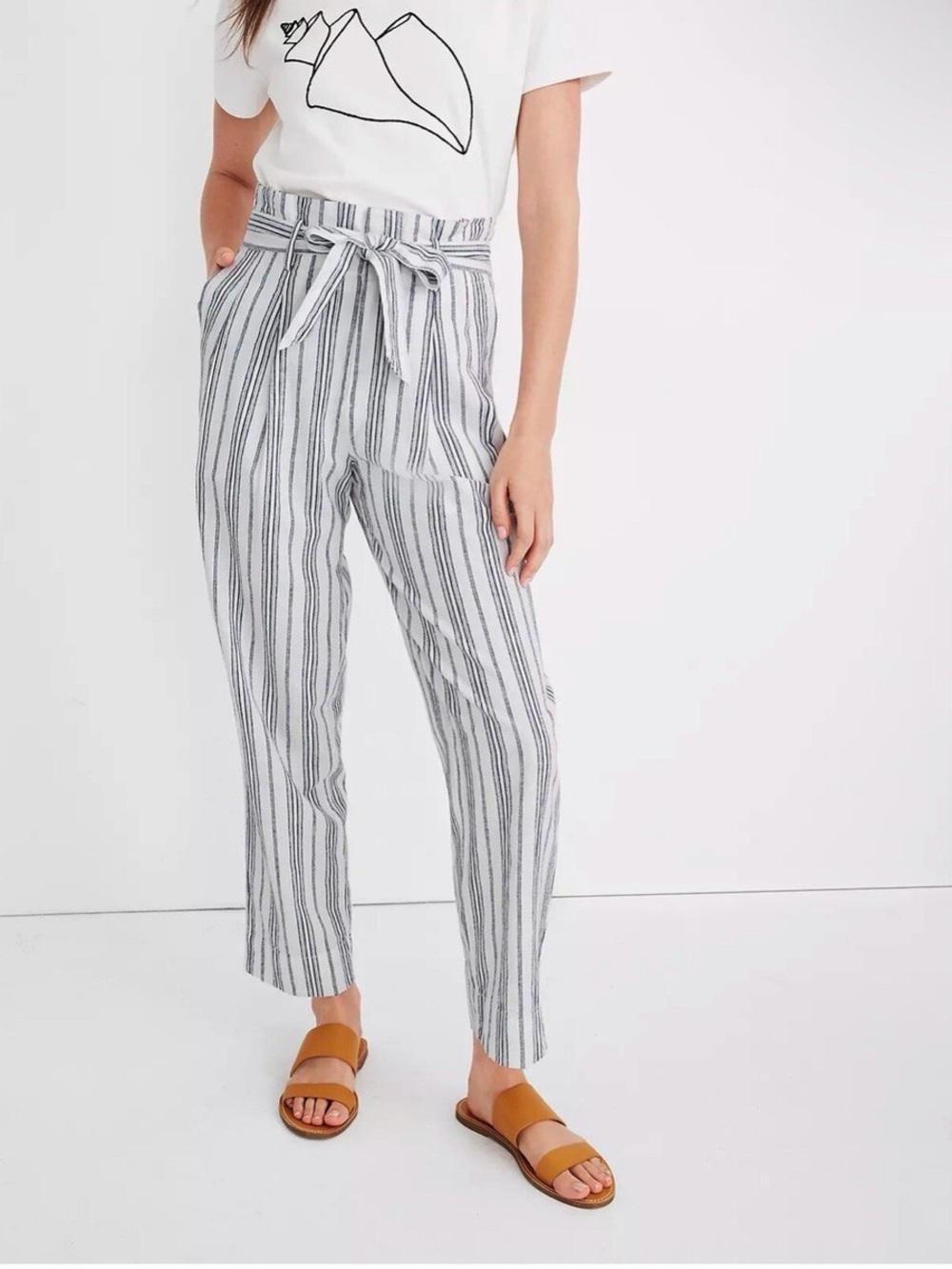 Madewell Striped Linen Cotton Paperbag Pants Size 6